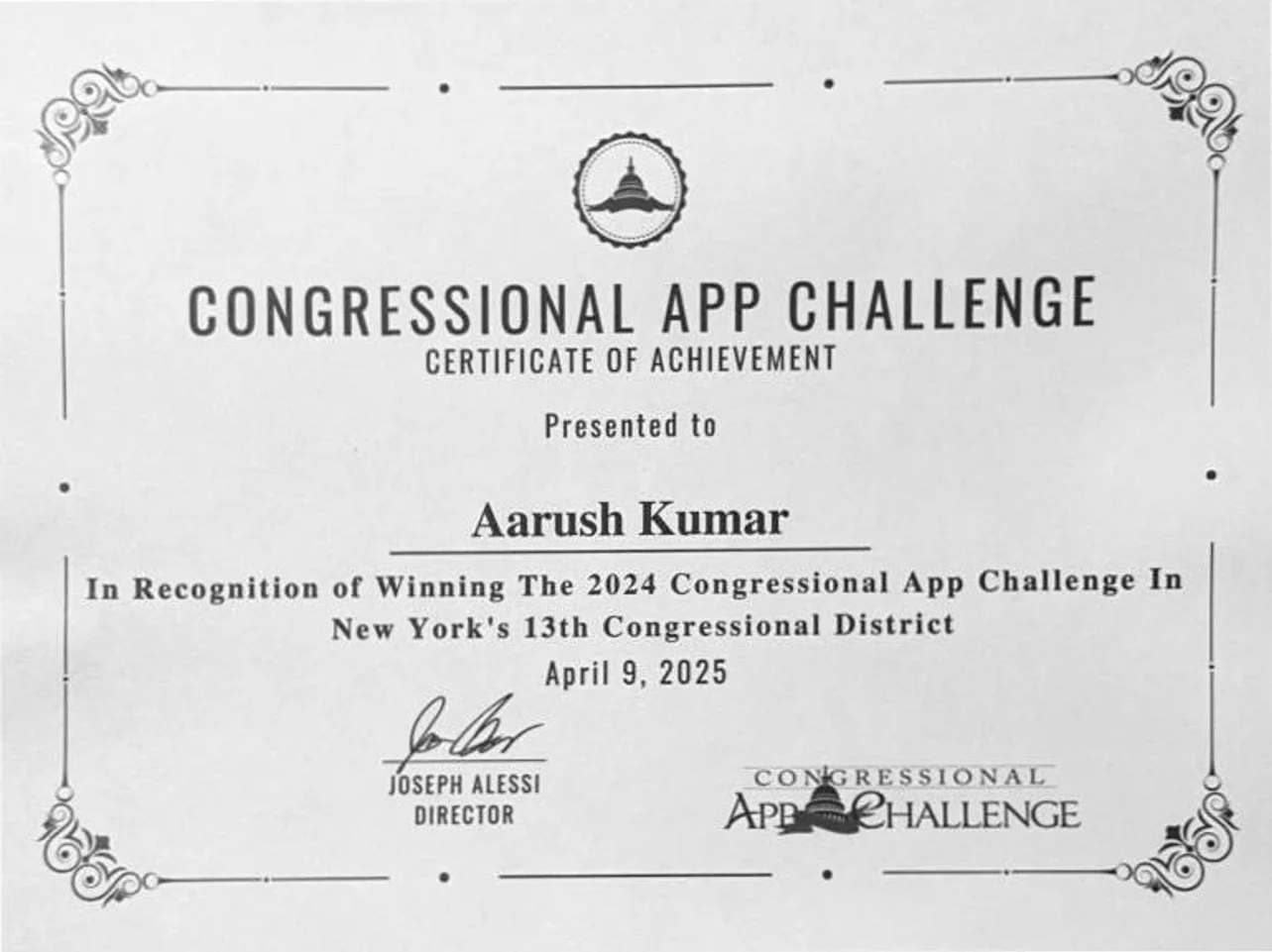 Congressional App Challenge 2024 Winner Certificate