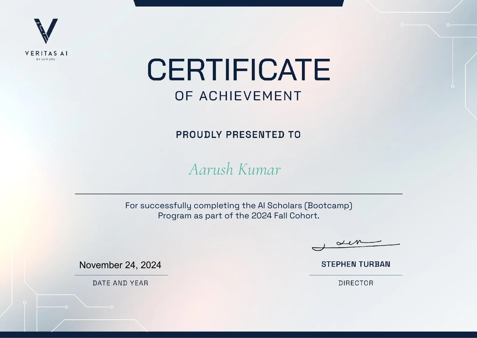 Veritas AI Scholar Certificate (Nov 2024)